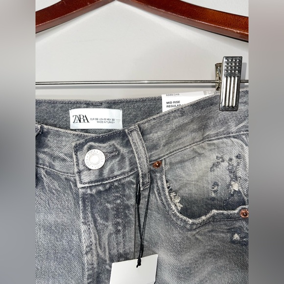BRAND NEW ZARA Distressed Grey Denim Jeans Size  US 0 UK 32 - Picture 4 of 6